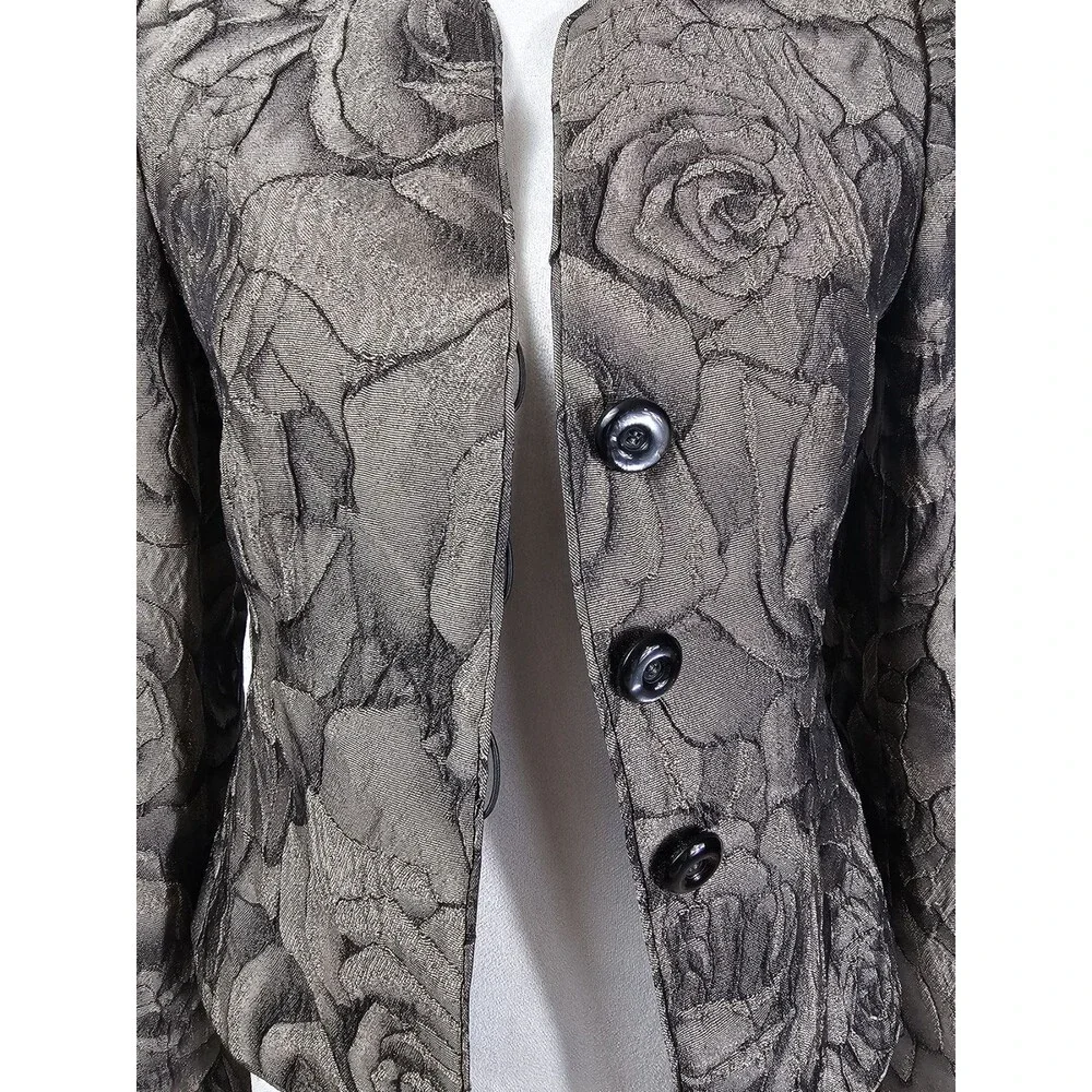 Armani Collezioni Size 2 Metallic Gray Floral Jacquard Evening Work Blazer VTG